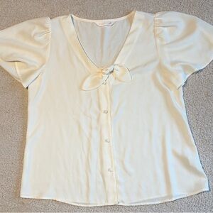 LC Lauren Conrad Cream Blouse with Bow and Button Detail